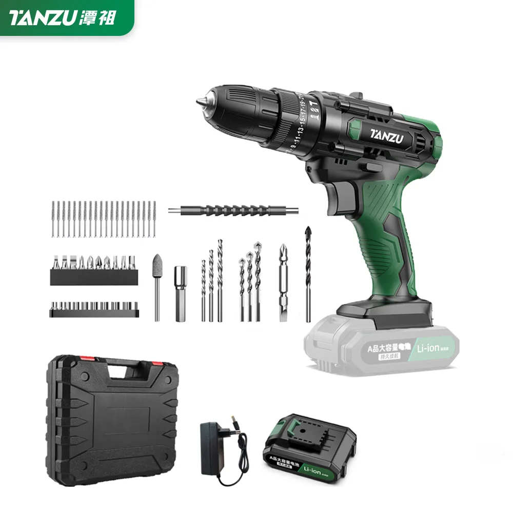 21V Cordless Drill With Impact Electric Driller 30Nm Torque Screwdriver WKS Li-ion Battery Wireless Power Tools 3/8-Inch Tanzu