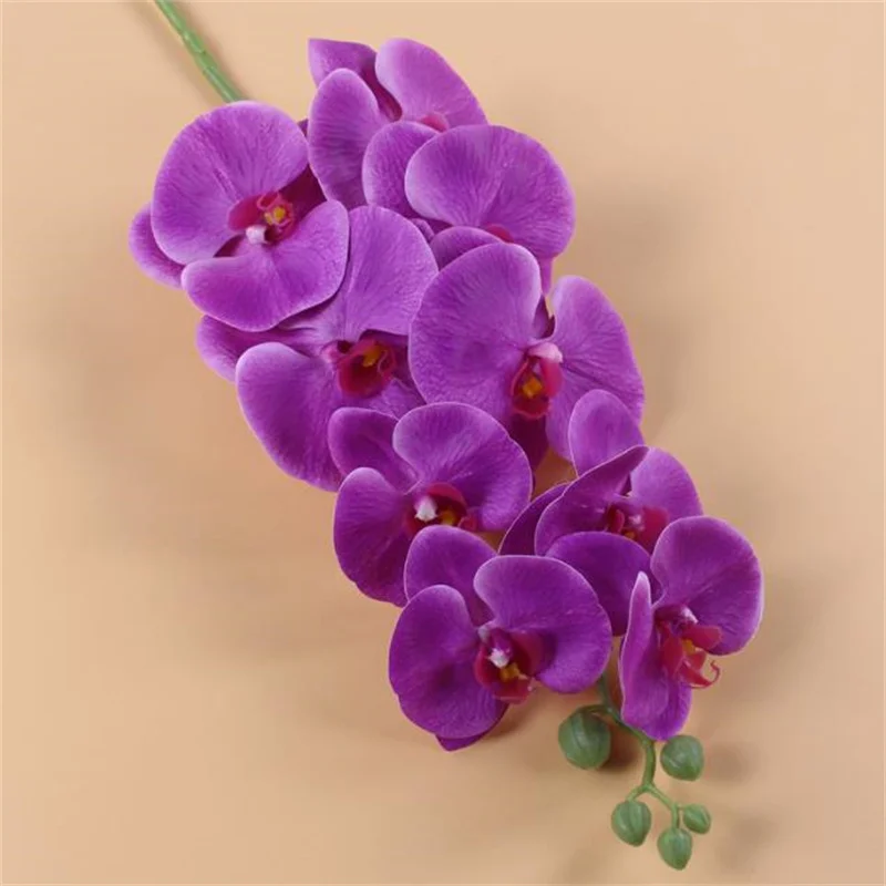 One Faux Long Stem Real Rouch Orchid (9 Heads/Piece) Simulation PU Autumn Phalaenopsis for Wedding Home Decoration Material