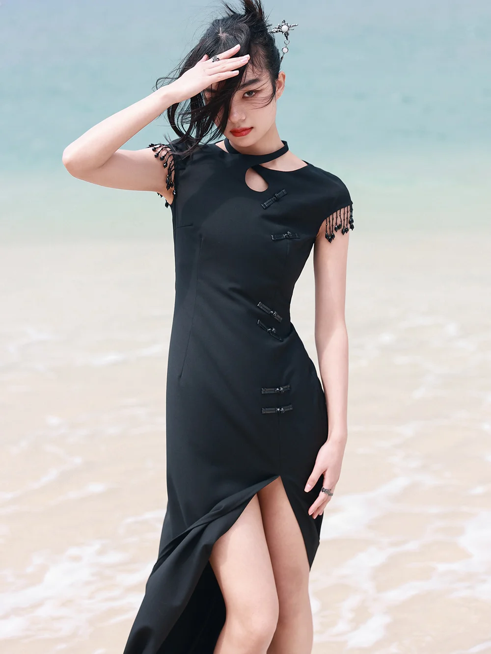 New Chinese Style Improved Cheongsam Dress Women's Summer Halter High with Vents