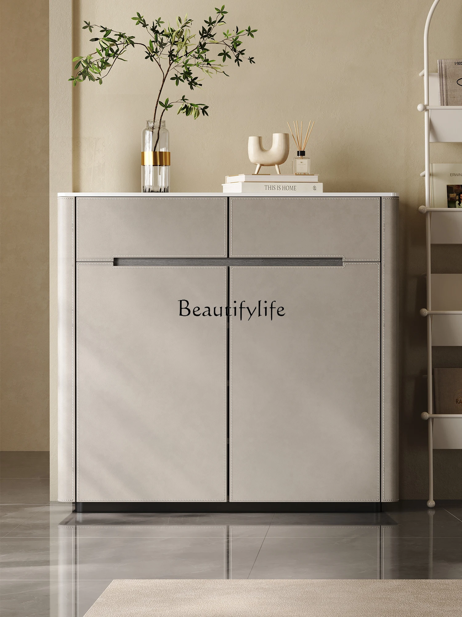 

12Household indoor solid wood small apartment corridor two doors aisle elevator entrance balcony cabinet