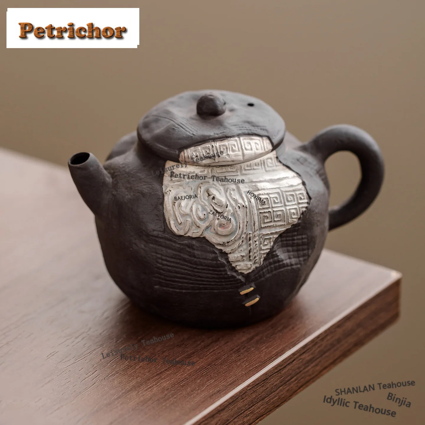 HOYIHM 160ml Purple Clay Black Mud Gilt Silver Teapot Handmade Tea Infuser Pot Tea Brewing Kettle With Ball Hole For Tea Gift