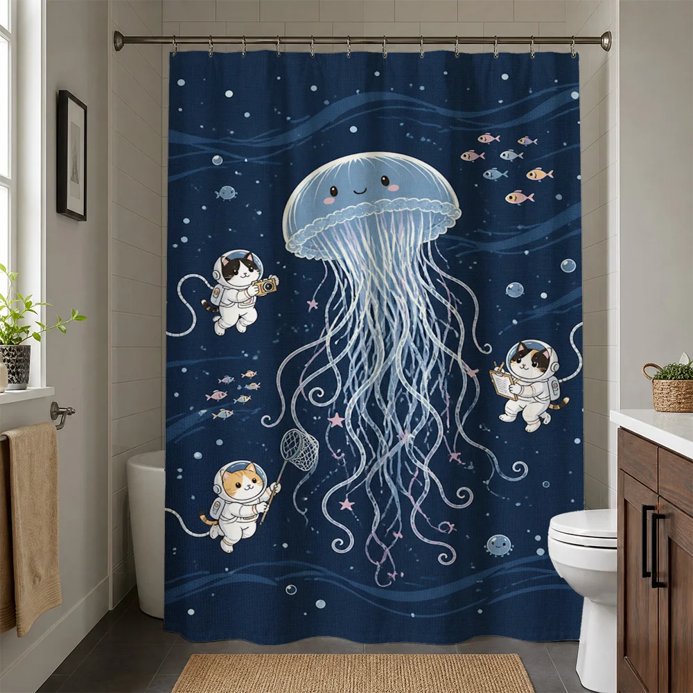 Waterproof Shower Curtain Jellyfish Astronaut Ocean Cartoon Kids Bathroom Decor Bath Curtain Novelty Houseware Print