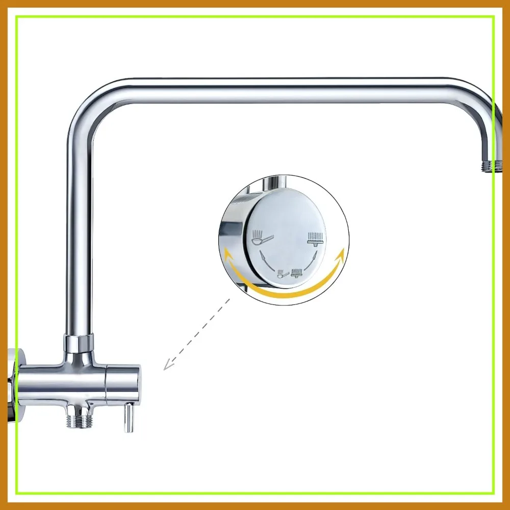 

All Solid Metal 3-Way Shower Arm Diverter Valve with 16-Inch Extension Arm and High Rise Extender, G1/2 Universal with Flange, Chrome