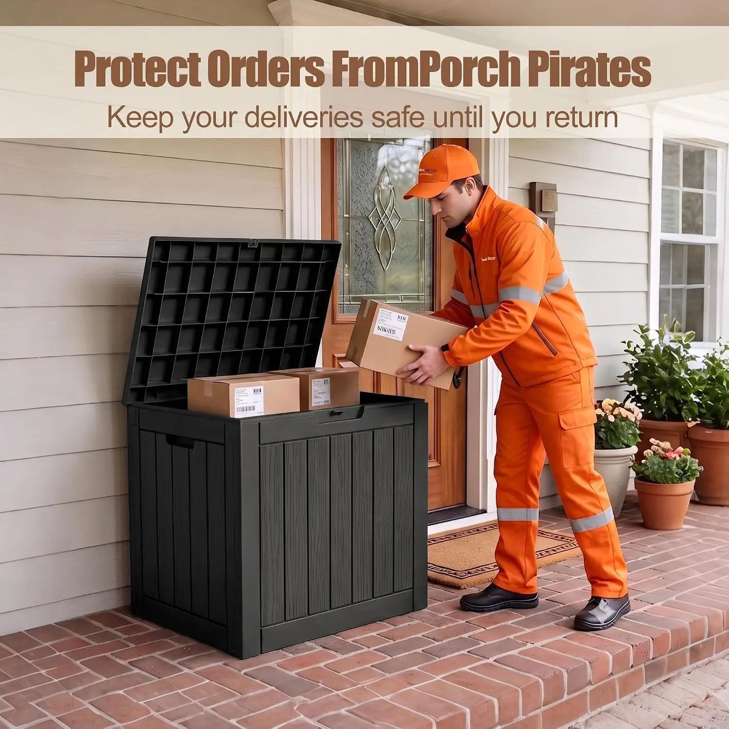 Package Delivery Boxes for Outside, 40 Gallon Outdoor Storage Box | Waterproof & UV Protected, Parcel Drop Box for Porch, Large Deck Box & Patio Storage Bench for Pool,Toy and Deliveries