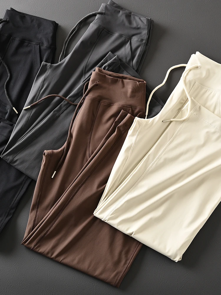 High Waist Dstring Comfortable Elastic Women's Yoga Sports Loose Long Pants Casual Trousers Straight Leg Pants
