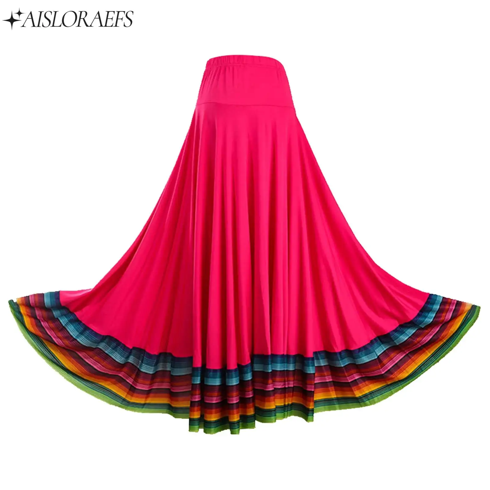 Womens Folklorico Dance Skirt Spanish Flamenco Colorful Big Swing Long Skirts Mexican Folk Dance Performance Costume