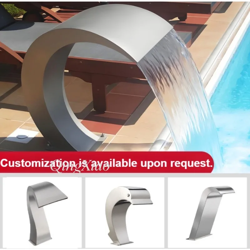 304 Stainless Steel Waterfall Spout Ornament for Outdoor Garden Patio Villa Backyard Landscape Scene Decor