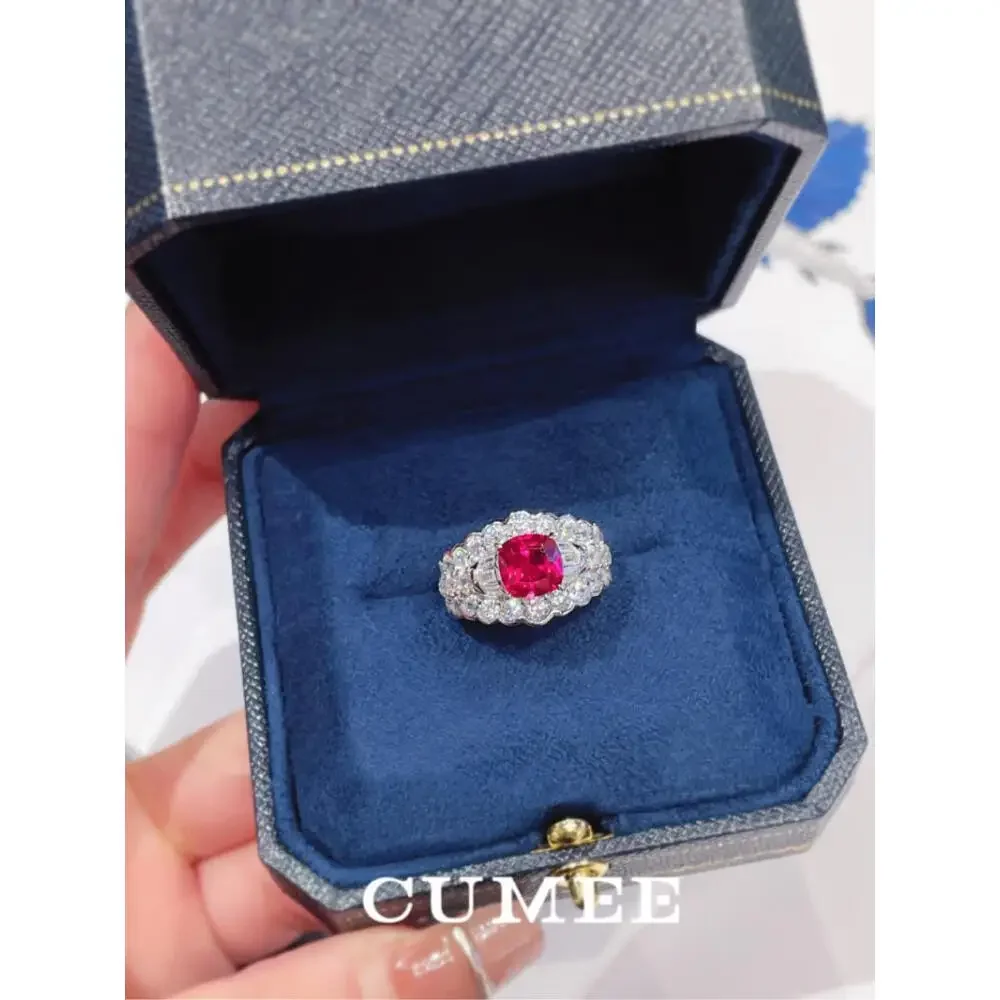 

CUMEEE Princess Square Cultivated Synthetic Red Gemstone Ring. Silver Plated Gold US Size 5-9 Ruby Color Rings Party