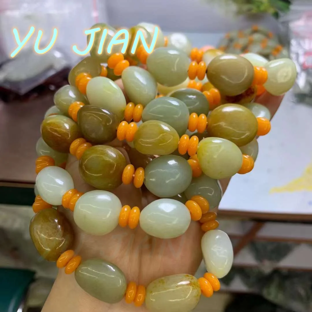New Natural Hetian Jade Handwork Bracelet E-Material Hotan-Jade Conformal Hand String High Precious Bangle Handring Jewelry