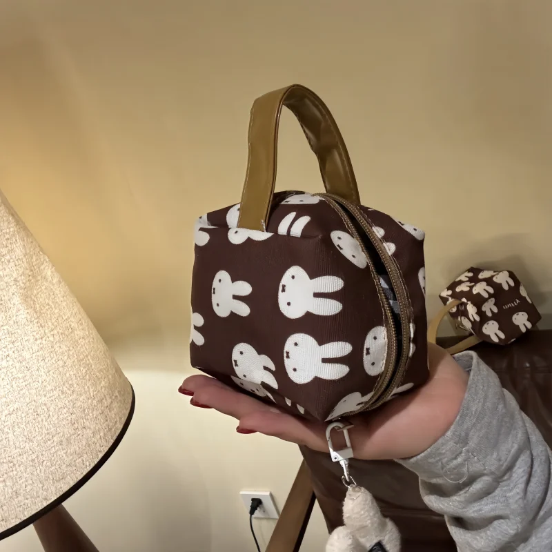 New Miffy Canvas Makeup Bag Cartoon Brown Printed Rabbit Portable Handbag Small Square Bag Girl Gift view 4
