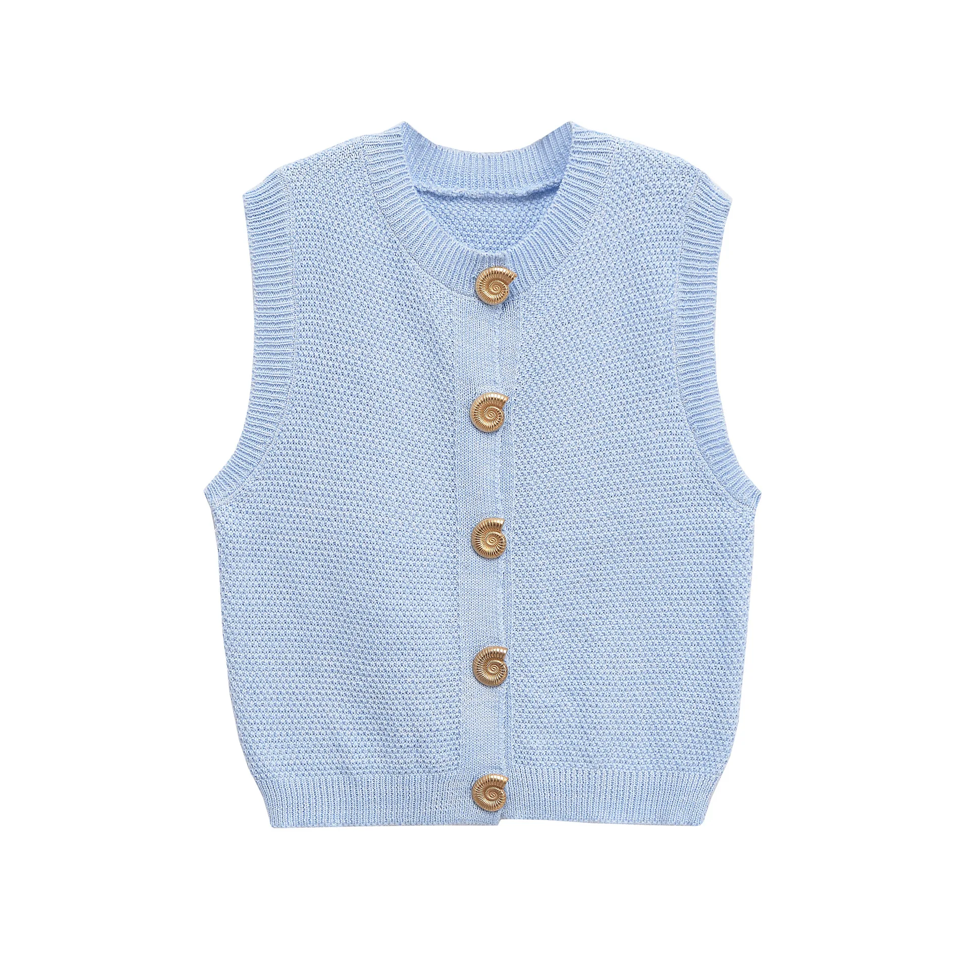 

Вязаный жилет с золотыми пуговицами, топ, повседневная европейская и американская мода, быстрая распродажа, популярная женская одежда