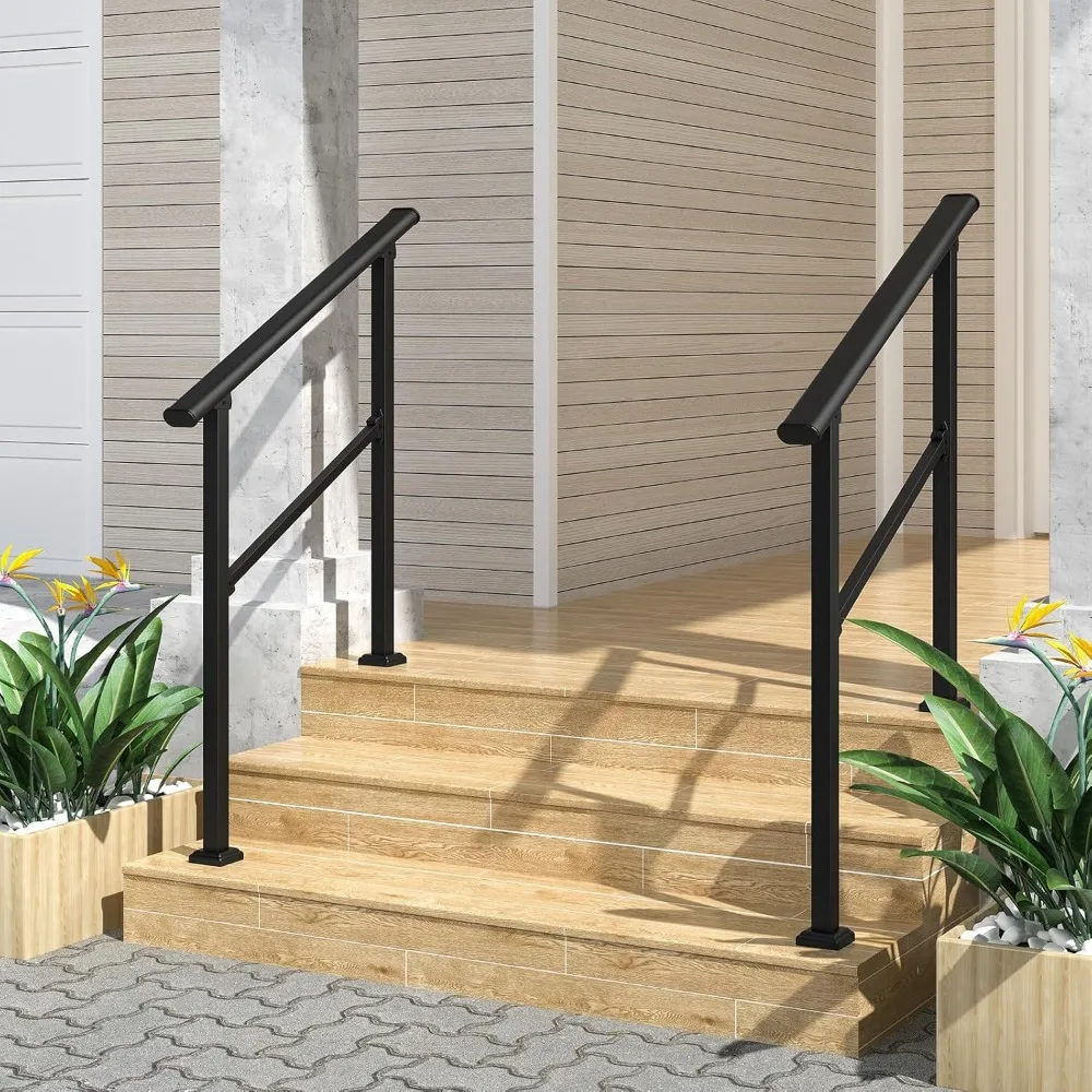 2 Pack 3 Step Hand Rails for Outdoor Steps,Wrought Iron Railing,Exterior Hand Railing for Steps,Railing Kit (2-3 Steps Handrail)