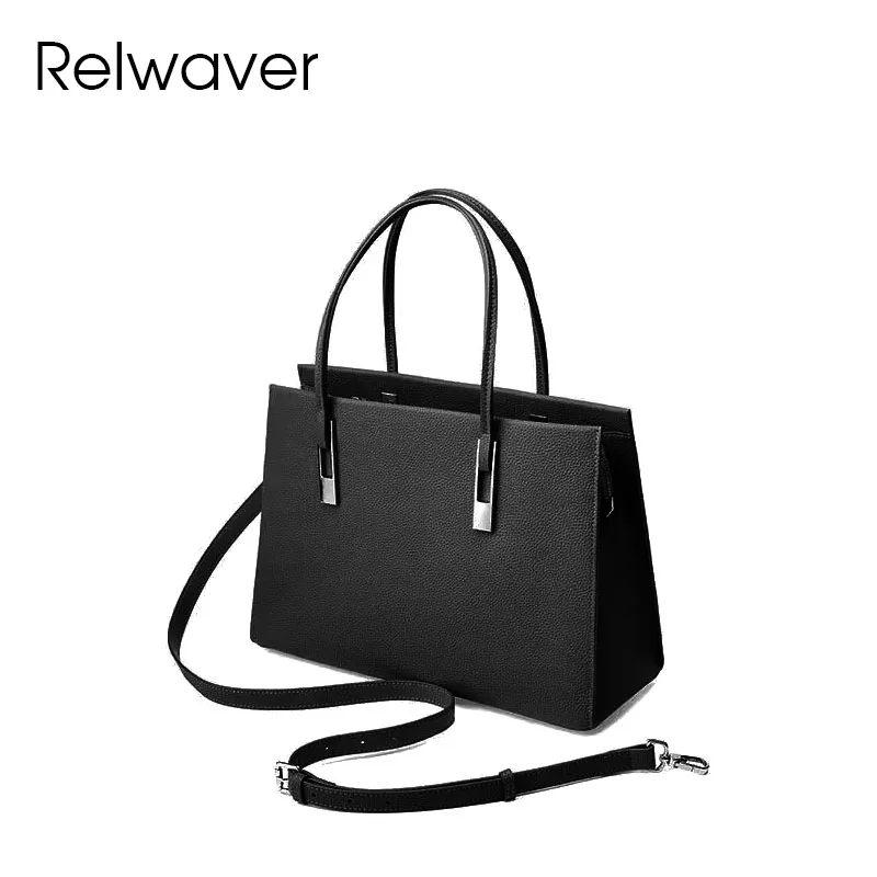 

Relwaver women tote bag genuine leather shoulder bag commuting ladies hand bag brief women bag