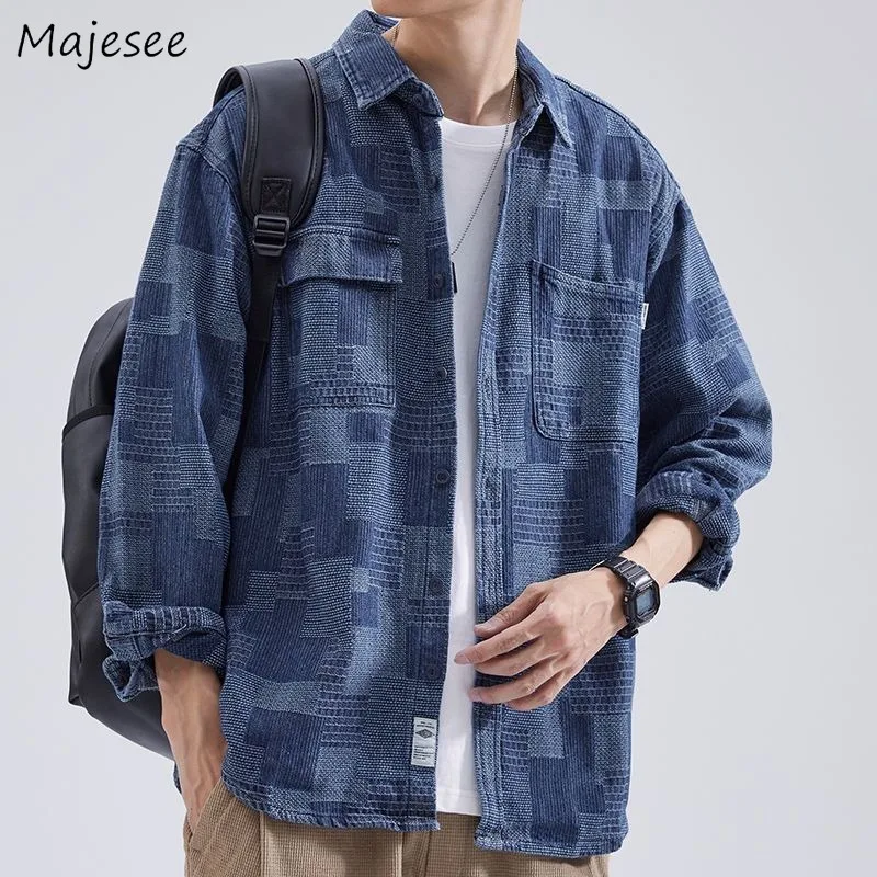 

Denim Jackets Men Cargo Style Plaid Japanese Streetwear Baggy Casual All-match Coats Fashion Outwear Teens Couples Designed Ins