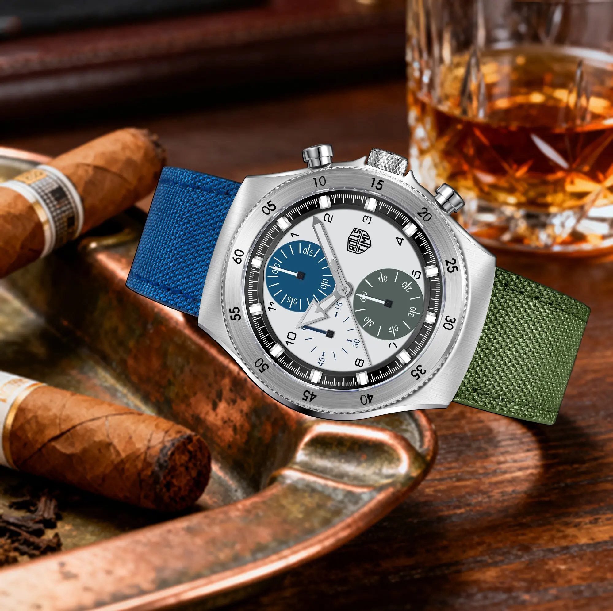 RollsTimi 2025 Orologio al quarzo da uomo 43mm Moda quotidiana Stile casual Cinturino in pelle Cronografo impermeabile luminoso in acciaio inossidabile