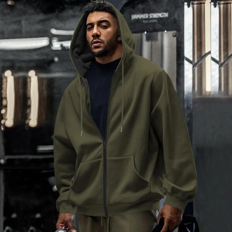 وصل حديثًا سترة بقلنسوة للرجال لخريف وشتاء 2025-لون سادة مقاوم للماء بسحّاب ملابس خارجية غير رسمية #4