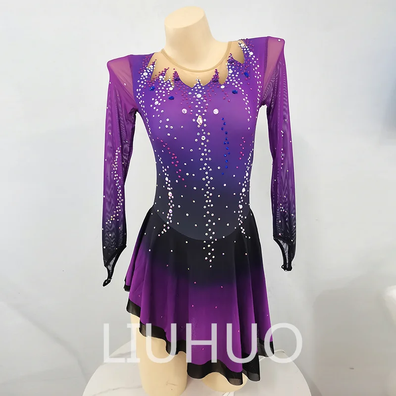 LIUHUO Professional Customized Figure Skating Performance Dress Woman Competition Grading Skating Skirt for Woman Long Sleeves