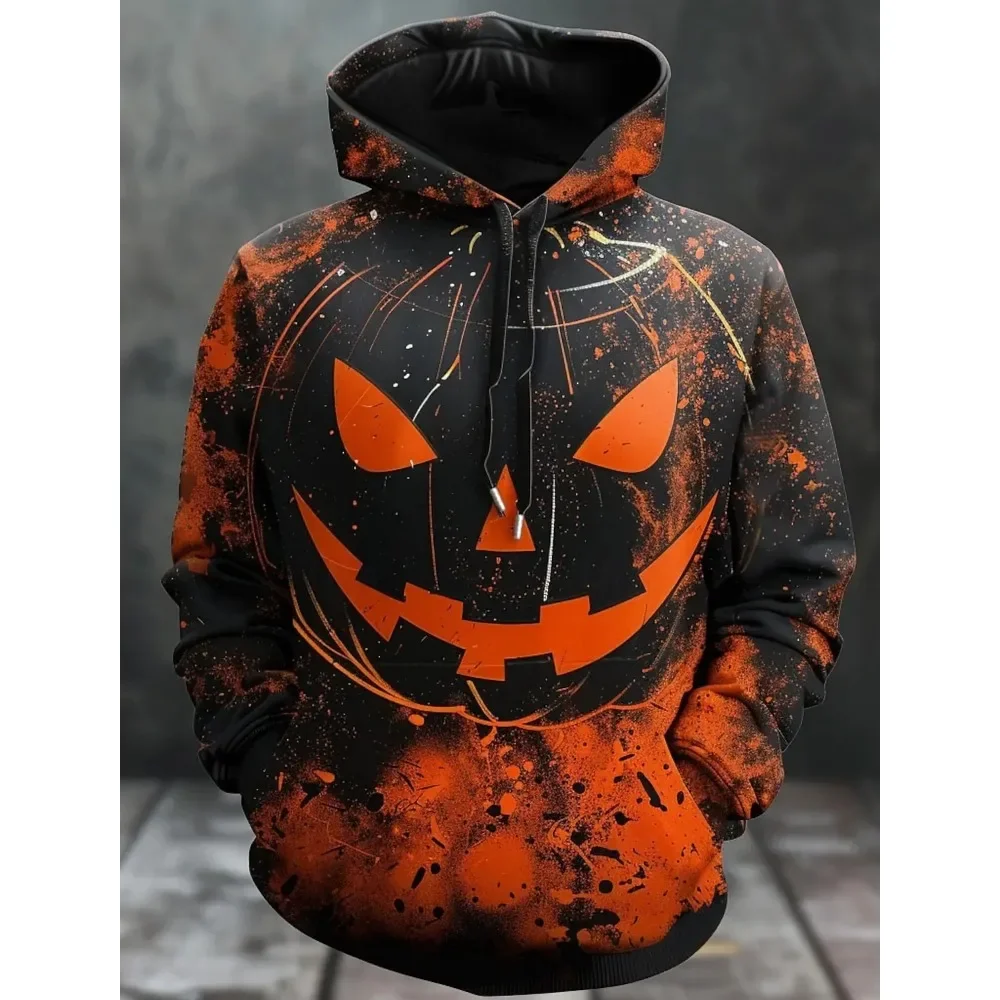 

Halloween Men's Graphic Hoodie Pumpkin Prints Classic Casual 3D Pullover Holiday Fashion Hoodies Thin Style Long Sleeve Hooded