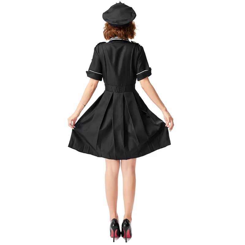 زي طيار أسود بأكمام قصيرة، زي تنكري للهالوين، بدلة ضابطة شرطة نسائية، فستان نسائي بأسلوب صيني تقليدي