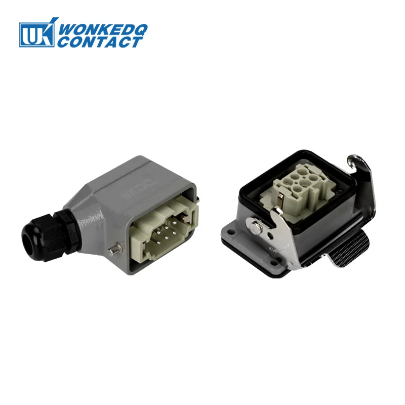 HDC HE 6 Pin Heavy Duty Connector Inserts 500V 16A Contact Industrial Power Screw Plug Socket Side/Top Entry Hood Core HDC-HE-06