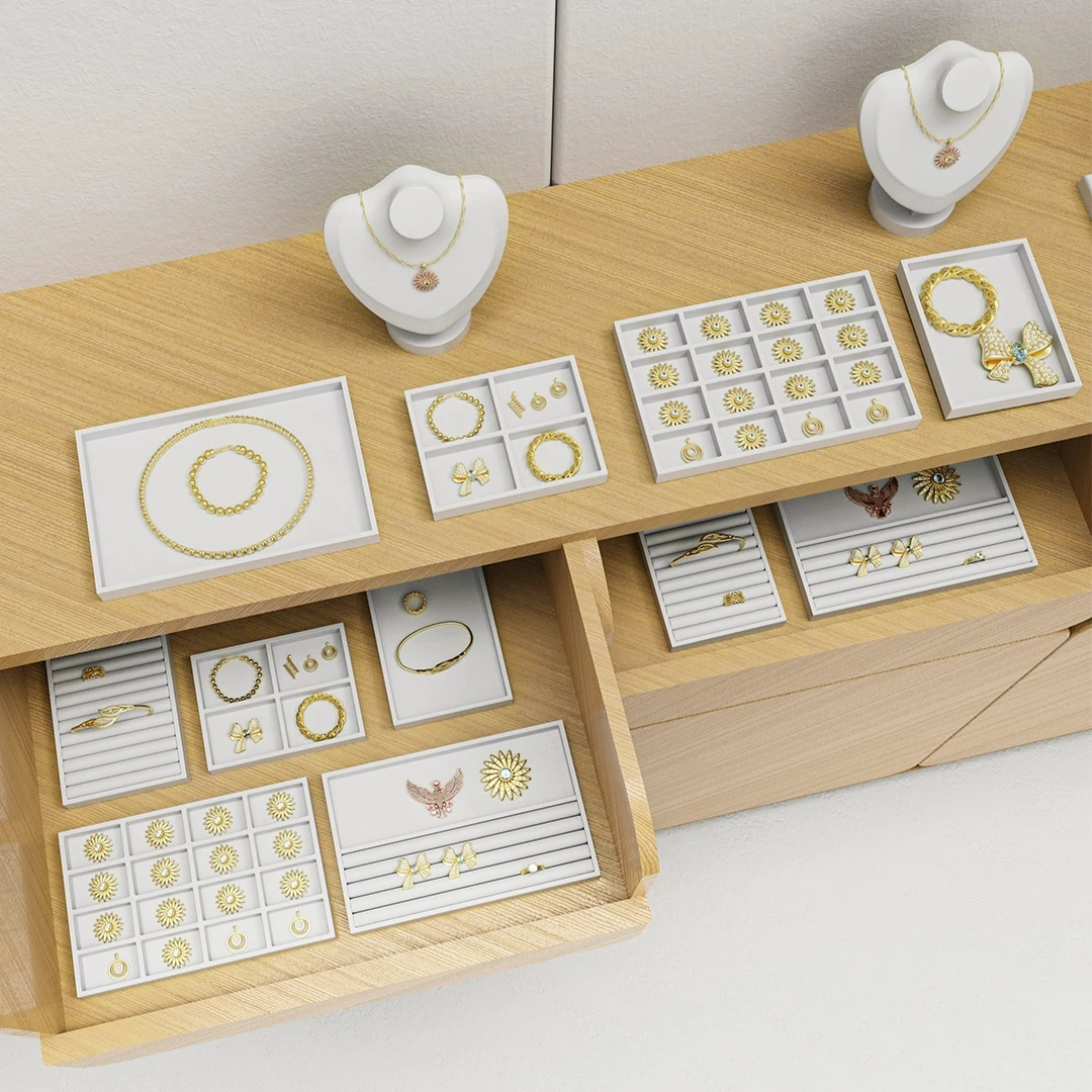 

Элитный бархатный поднос для украшений с встроенными ящиками и многофункциональным отсеком для хранения и демонстрации ювелирных изделий