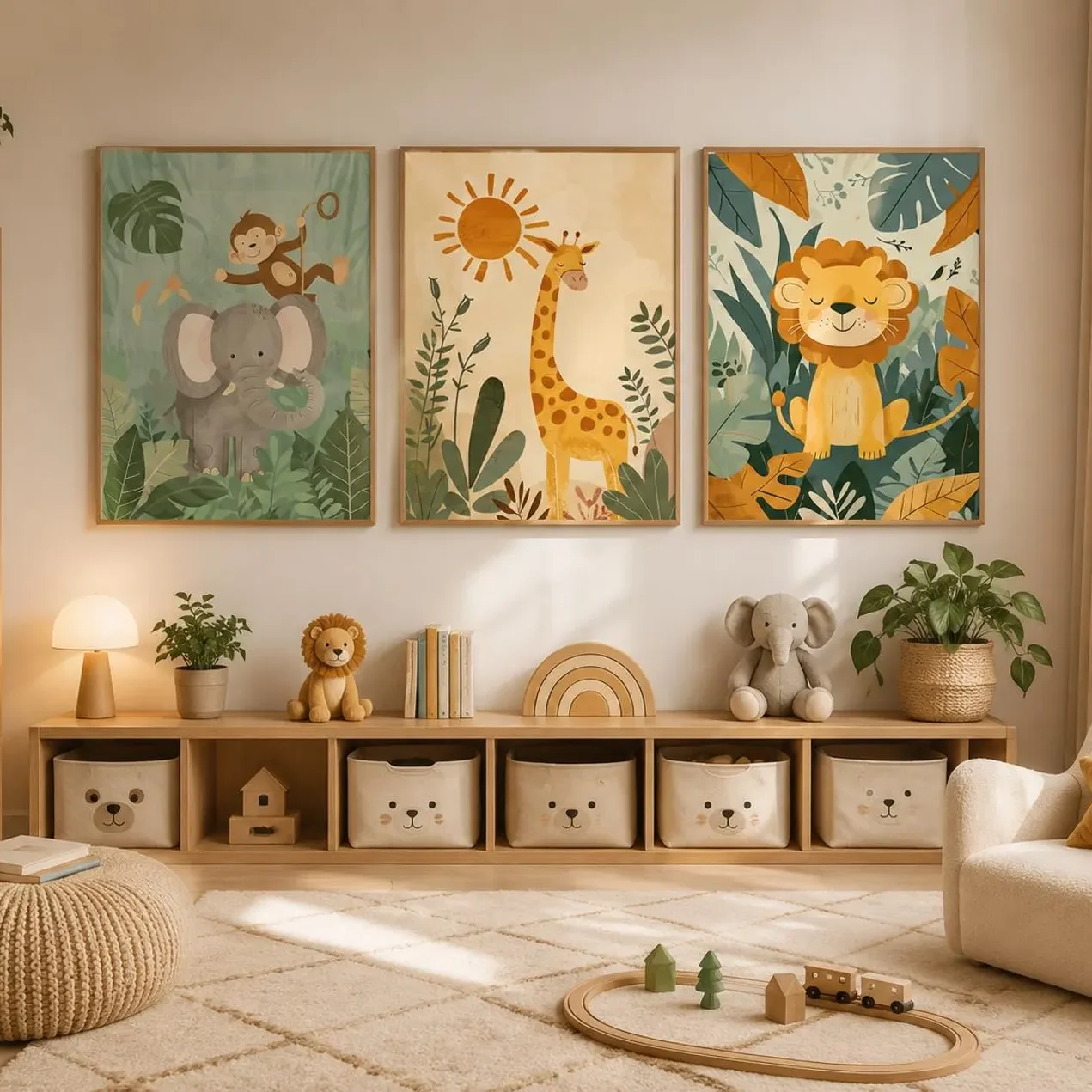 Baby Nursery Jungle - Conjunto de 3 Quadros em Tela