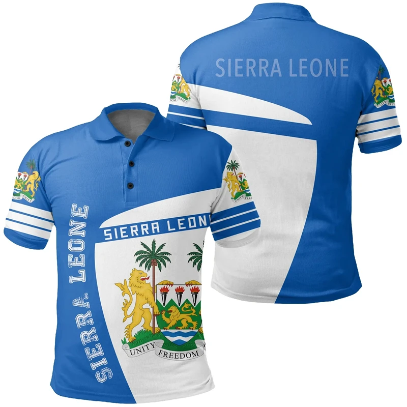 Africa Sierra Leone Map Flag 3D Print Polo Shirts For Men National Emblem Short Sleeve Patriotic Coat Of Arms POLO Shirt Jersey