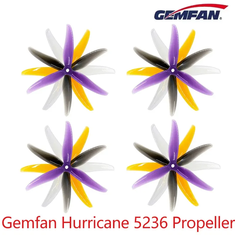 2 Pairs GEMFAN Hurricane 5236 3-Blade PC Props - 5.2Inch, CW/CCW for FPV Drones (Brushless Motor)