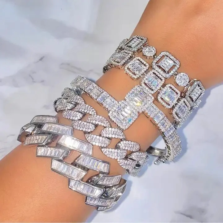 Hot Sale Hip Hop Bracelet Bangle With Square Cz Paved Tennis Chain Bracelet Jewelry Wholesale Men Women Wedding Jewelry