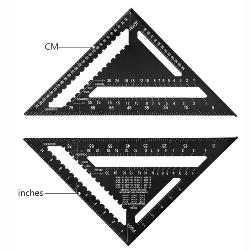 Triangle Ruler 7Inch Measurement Tool Aluminium Alloy Carpenter Tools Inch Metric Angle Ruler Speed Square Woodworking Tools