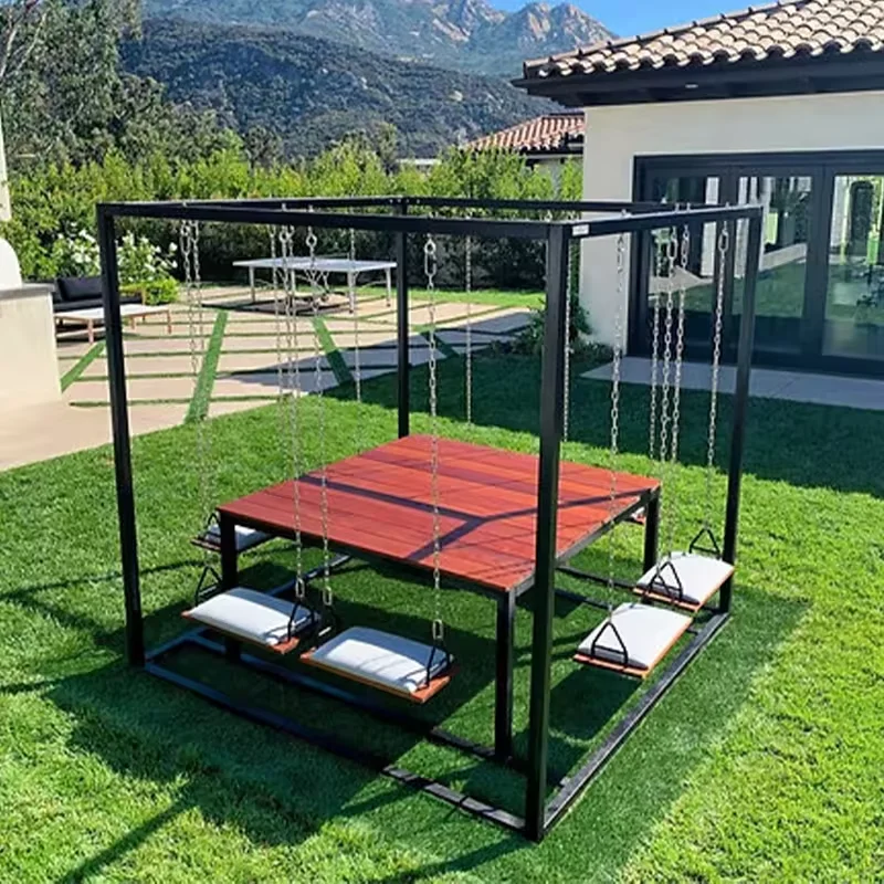 Factory Direct 2026 Outdoor and Indoor  Furniture Garden Swing Chair for 8 Persons with Table  Patio Dining Chair Waterproof Gar