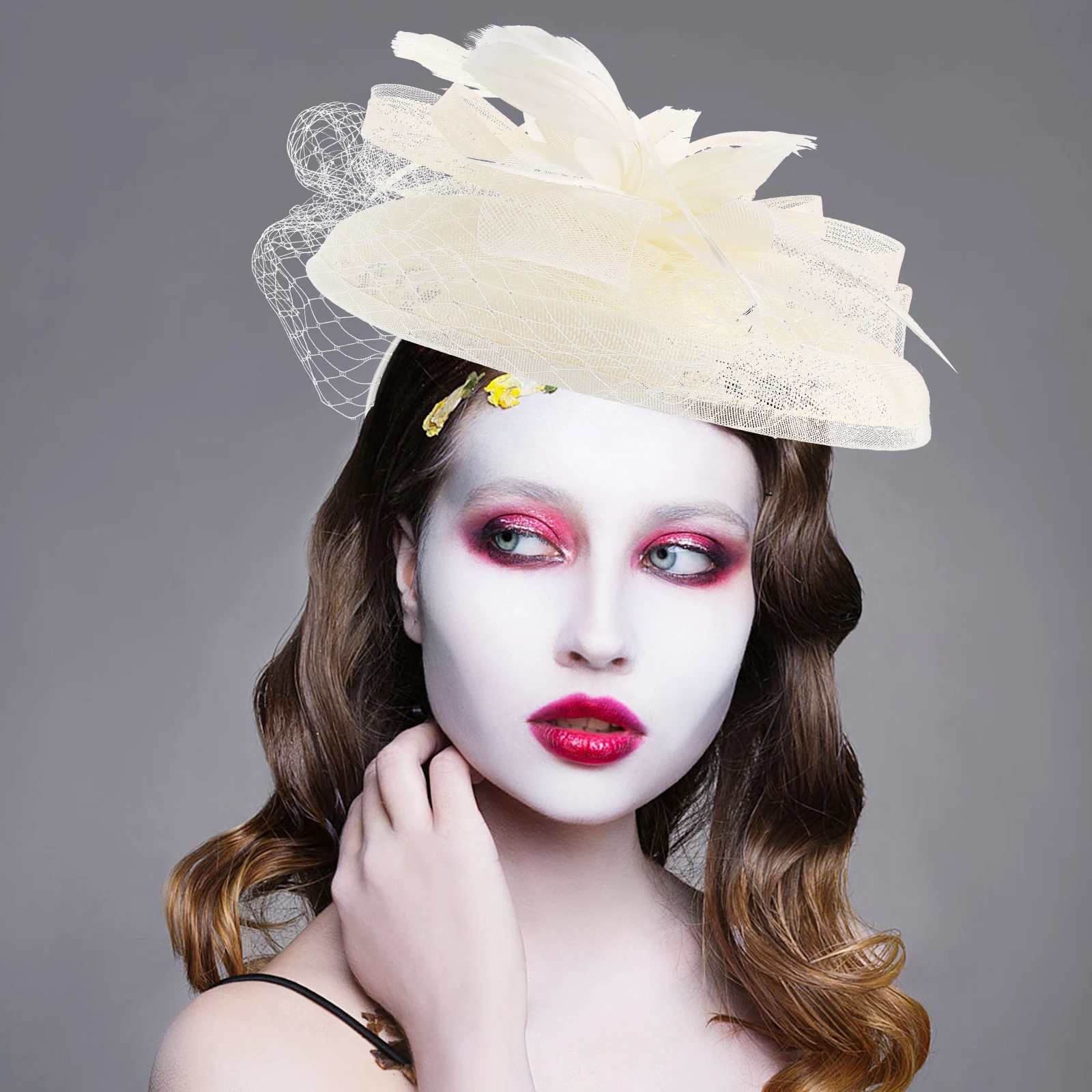 

Flower Mesh Hat for High Women Headpiece Fascinator Bridal Bride Hairpiece Wedding Hats Charm Miss