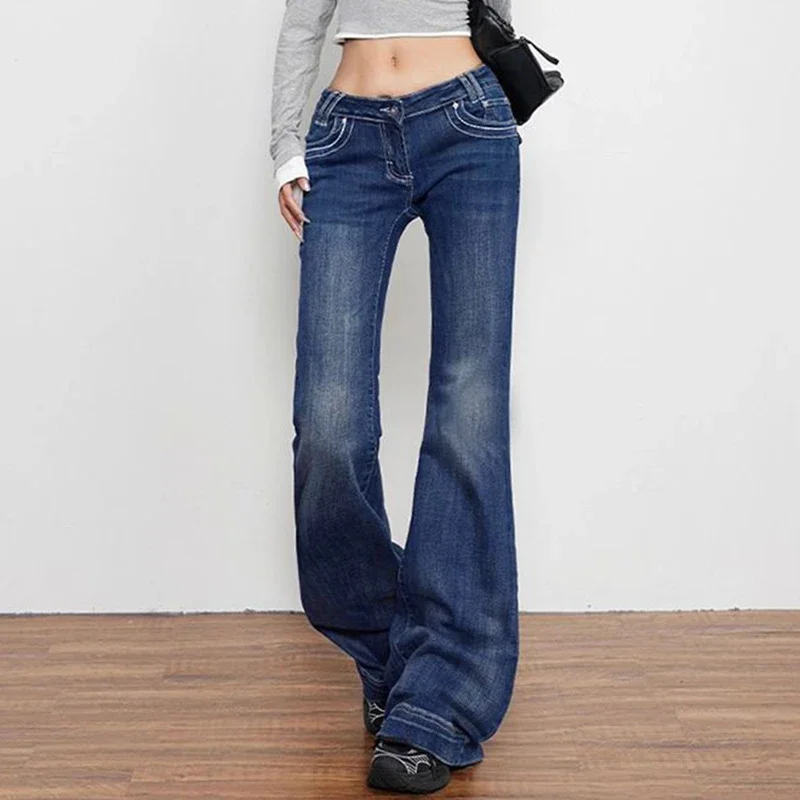 Girls Classic Fashion Low Waist Flared Jeans Women Loose Fit Casual Pants Hot Sale Female Straight Leg Denim Trousers