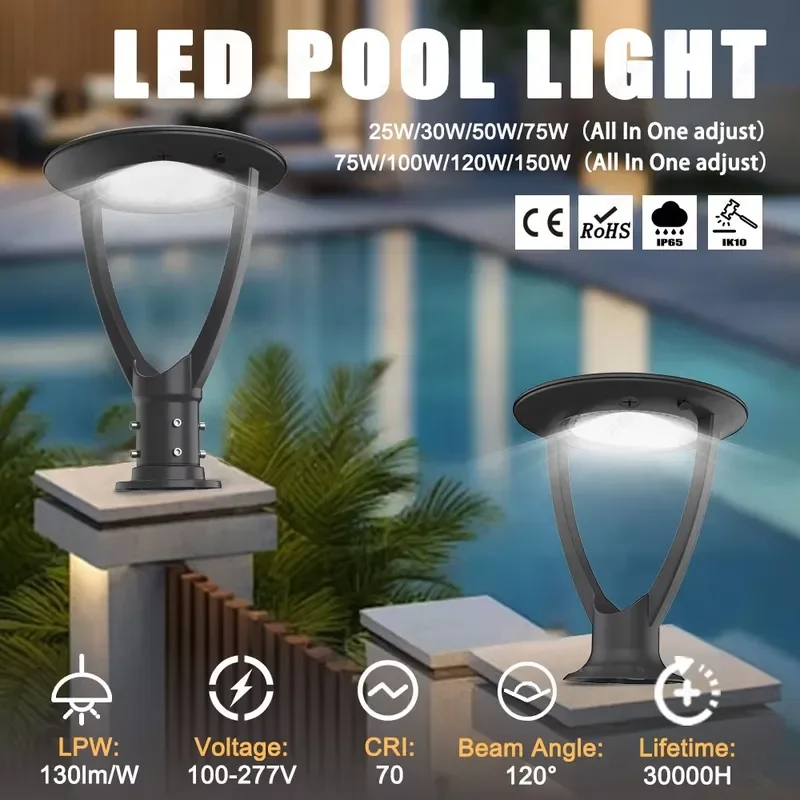 Outdoor Garden Die Cast Aluminum IP65 Waterproof AC Electric High Brightness 75W 100W 120W 150W Black LED Post Top Light