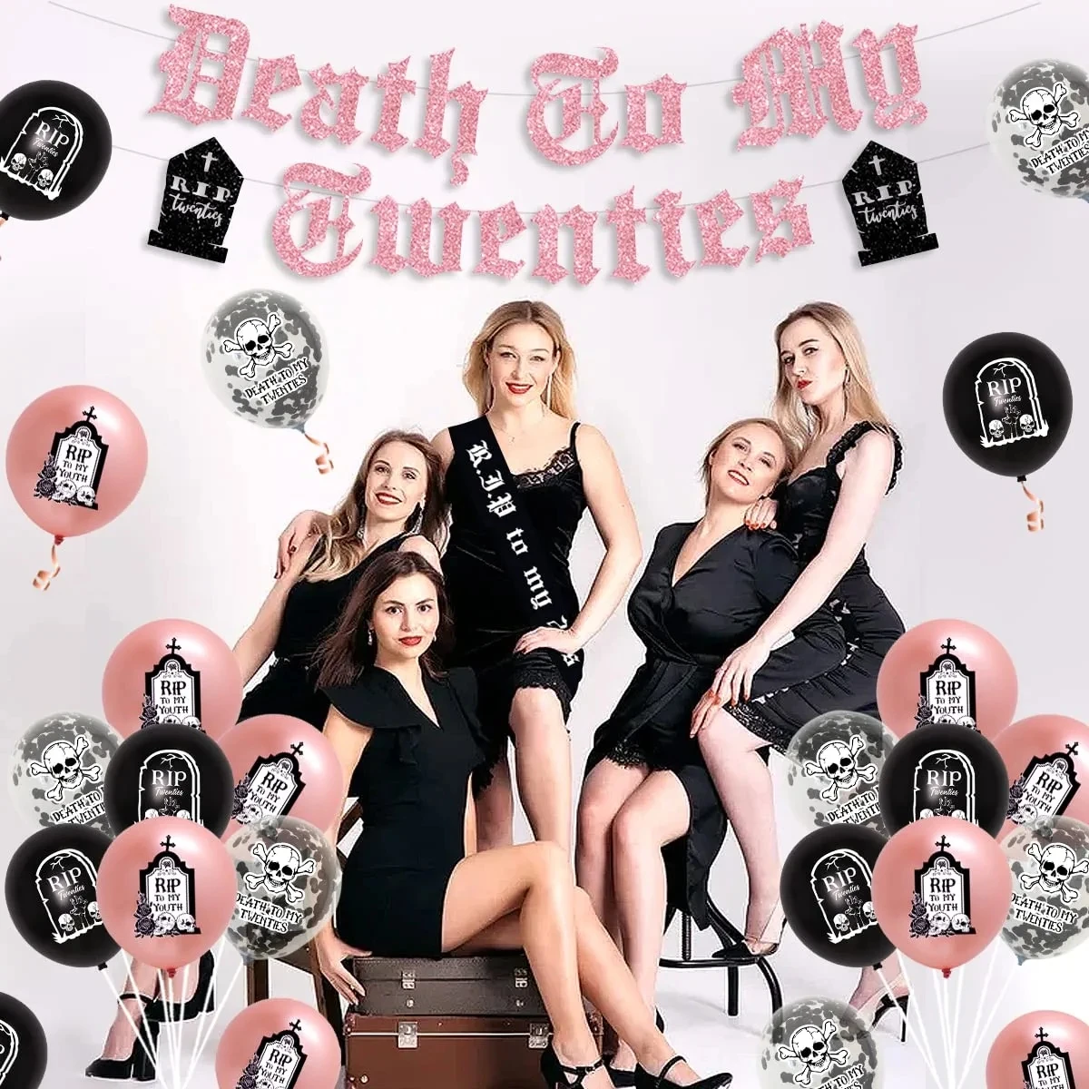 Imagem -04 - Joymemo-death to my Friends Decoração de Aniversário para Mulheres Balões Banner Rip Twenties 30th Birthday Party