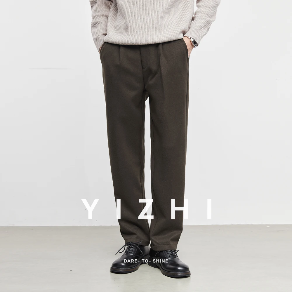 موضة الرجال سميكة الصوف سراويل تقليدية الخريف والشتاء 2025 جديد الرجال الدافئة ثنى دعوى السراويل المستقيمة