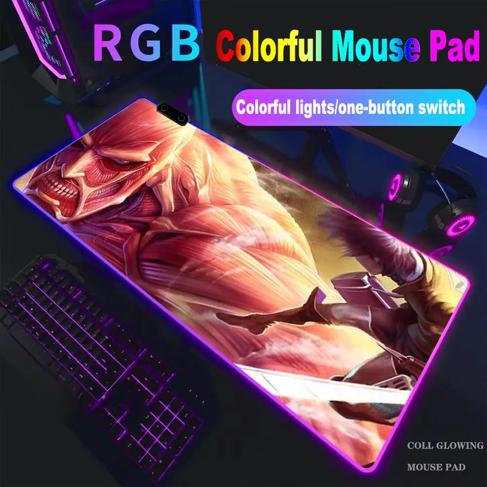 

Коврик для мыши Attack on Titan, высококачественный коврик для мыши для киберспорта, RGB-коврик для мыши, светодиодный коврик для ПК, большой коврик для письма для студентов, светящийся коврик для геймеров