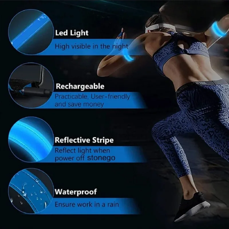 1PC Outdoor Sports Night Running Armband LED Light USB Rechargeable Safety Belt Arm Leg Warning Wristband Cycling Bike Bicy