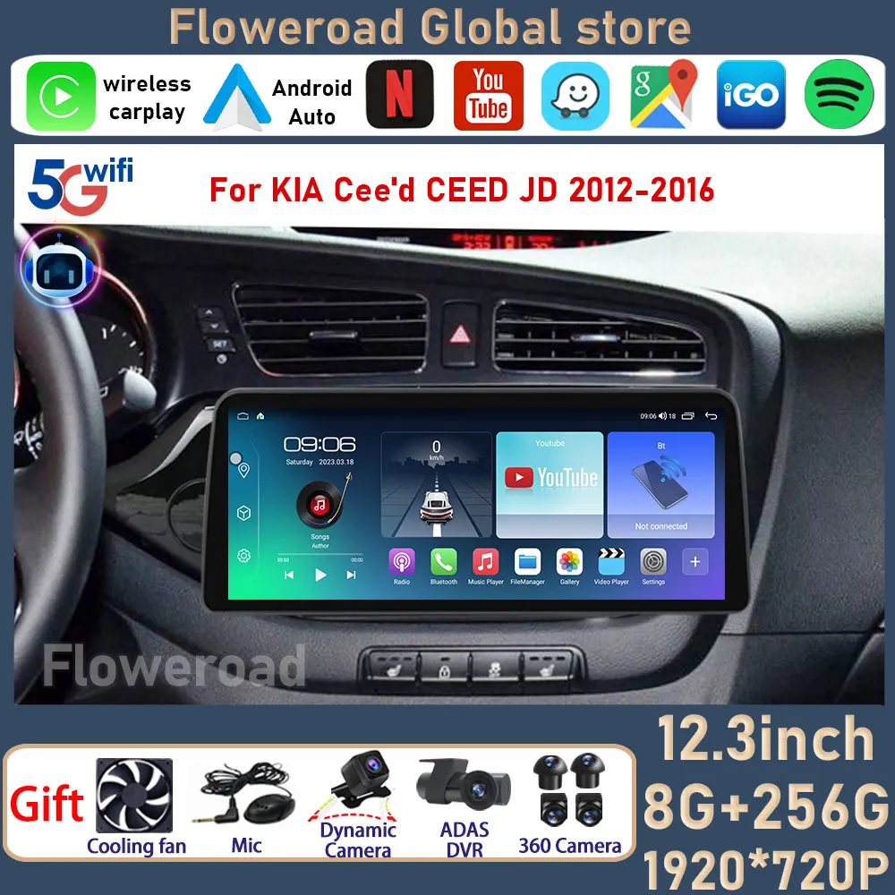 

Android For KIA Cee'd CEED JD 2012 - 2016 QLED 8+256G WIFI 4G Car Radio Multimedia Video Player Navigation Carplay auto 4G WIFI