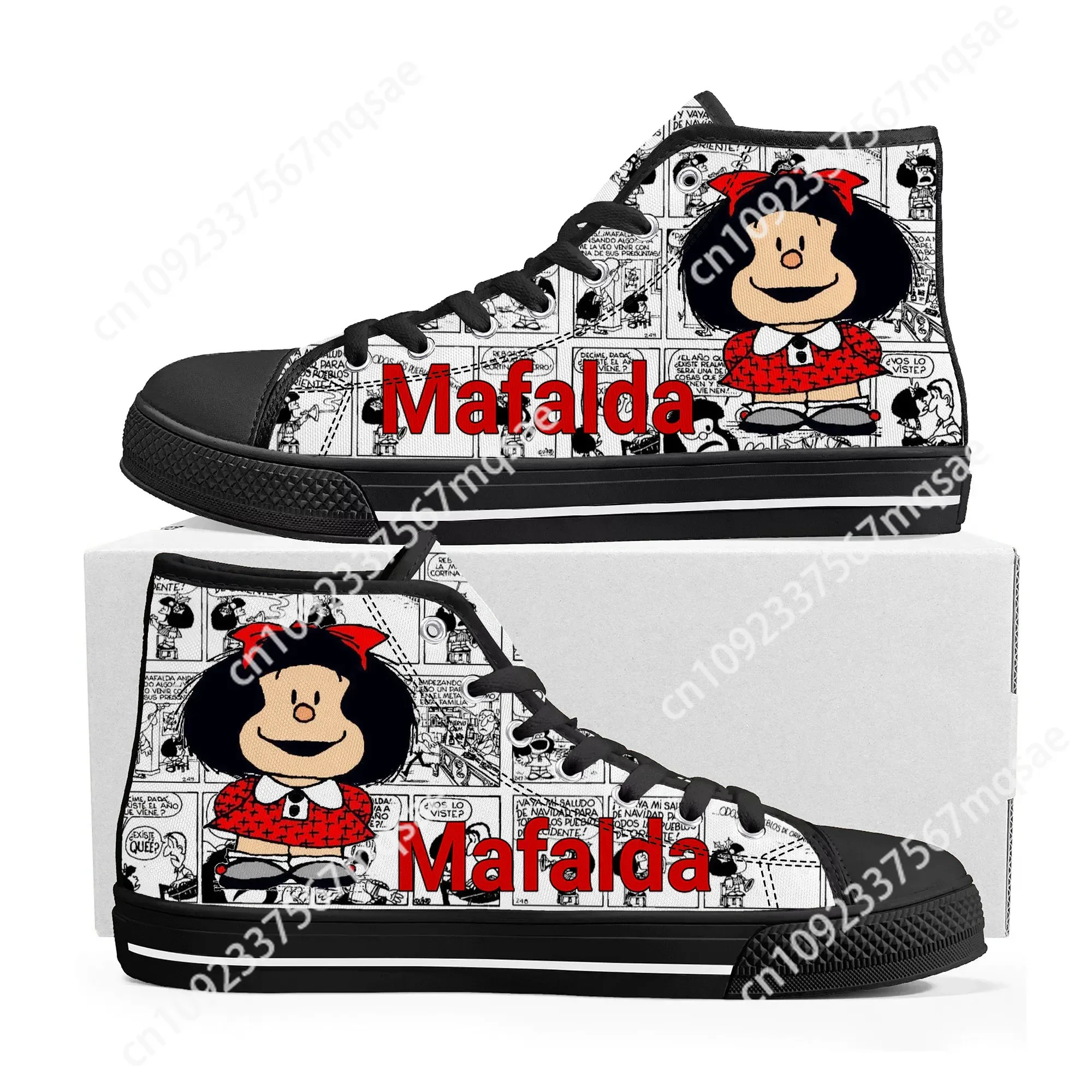 Hot Cartoon Role Mafalda High Top Sneakers Mens Womens Teenager Fashion High Quality Canvas Sneaker Custom Built Couple Shoes