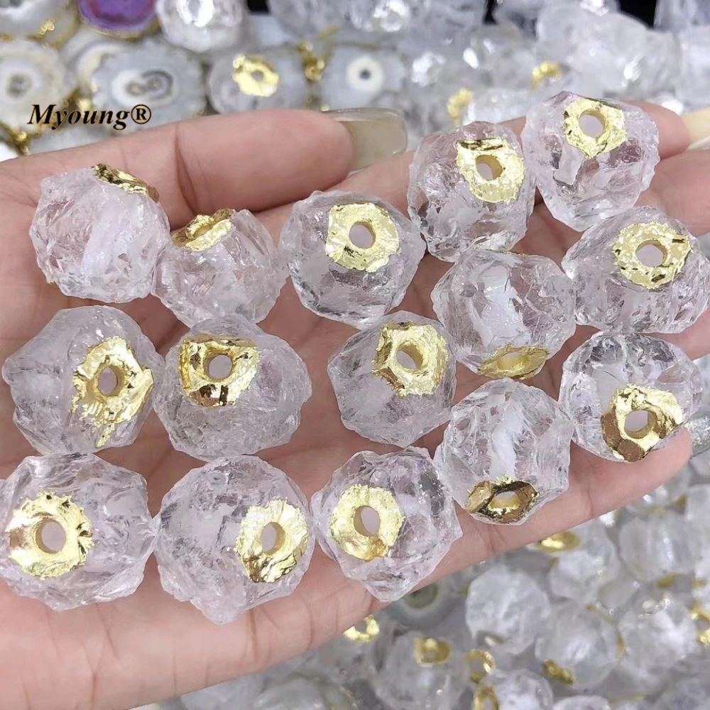 

Center Drilled Hand Knocked Rough Natural Clear Quartz Crystal Space Bead Pendant MY230481