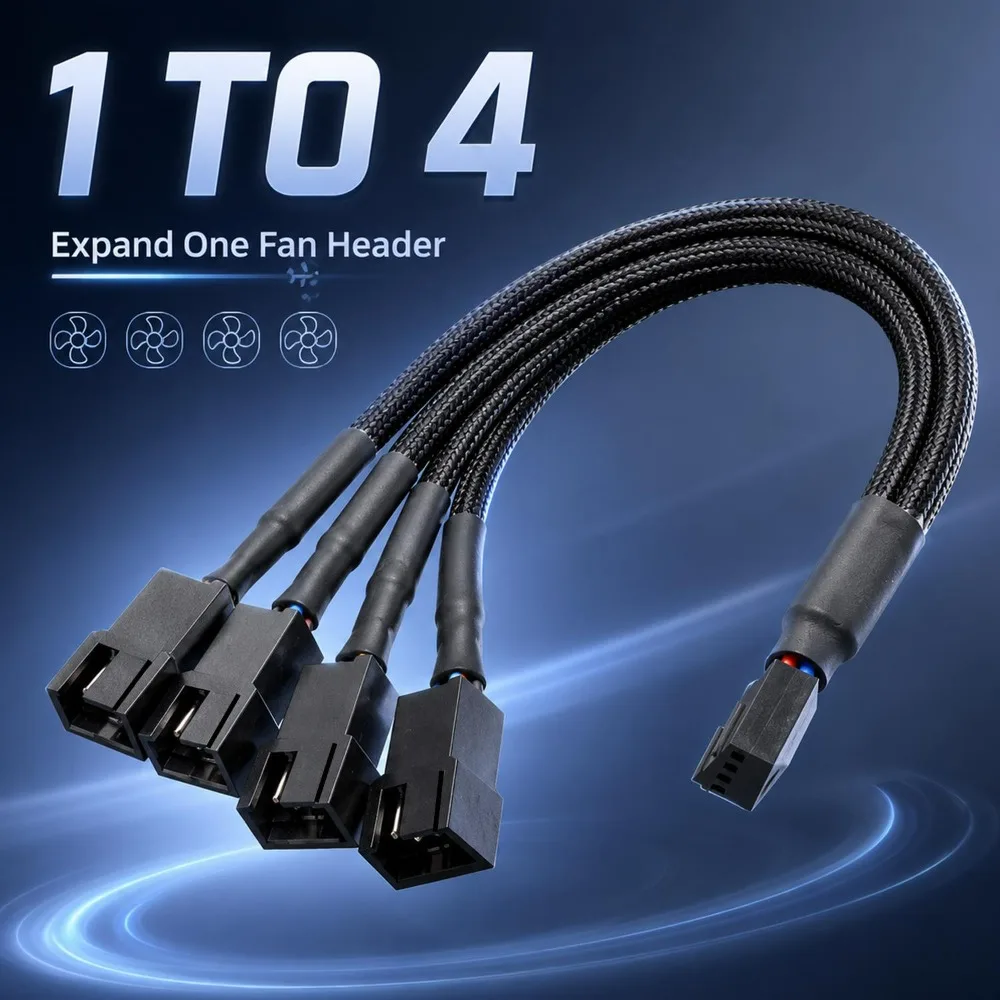 1-to-4 Extension Cable 1 To 3 Pin / 4 Pin PMW PC Case Computer Cooler Cooling Control Fan Splitter Power Adapter Extension Cable