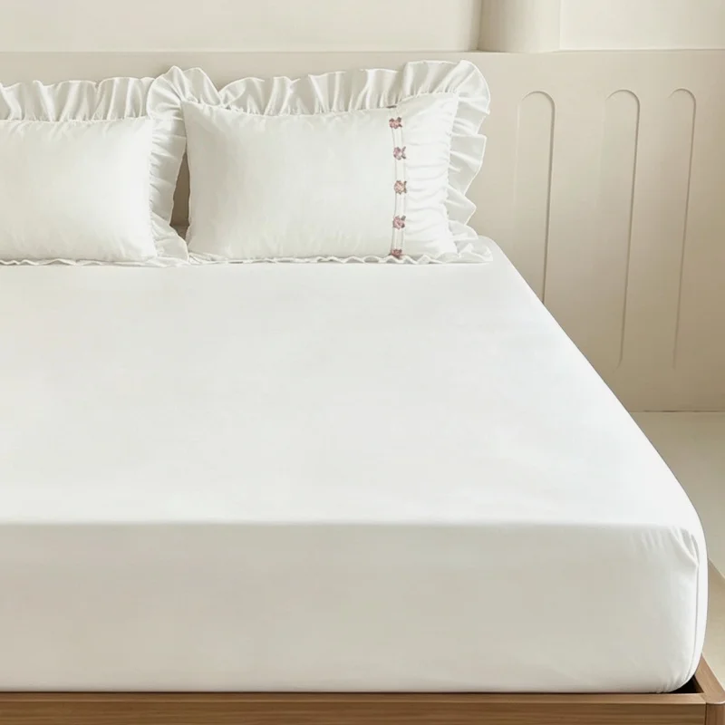 3Pcs Fitted Bed Sheet With Elastic Band Anti-slip Adjustable Mattress Cover ruffles Pillowcase without pillow core