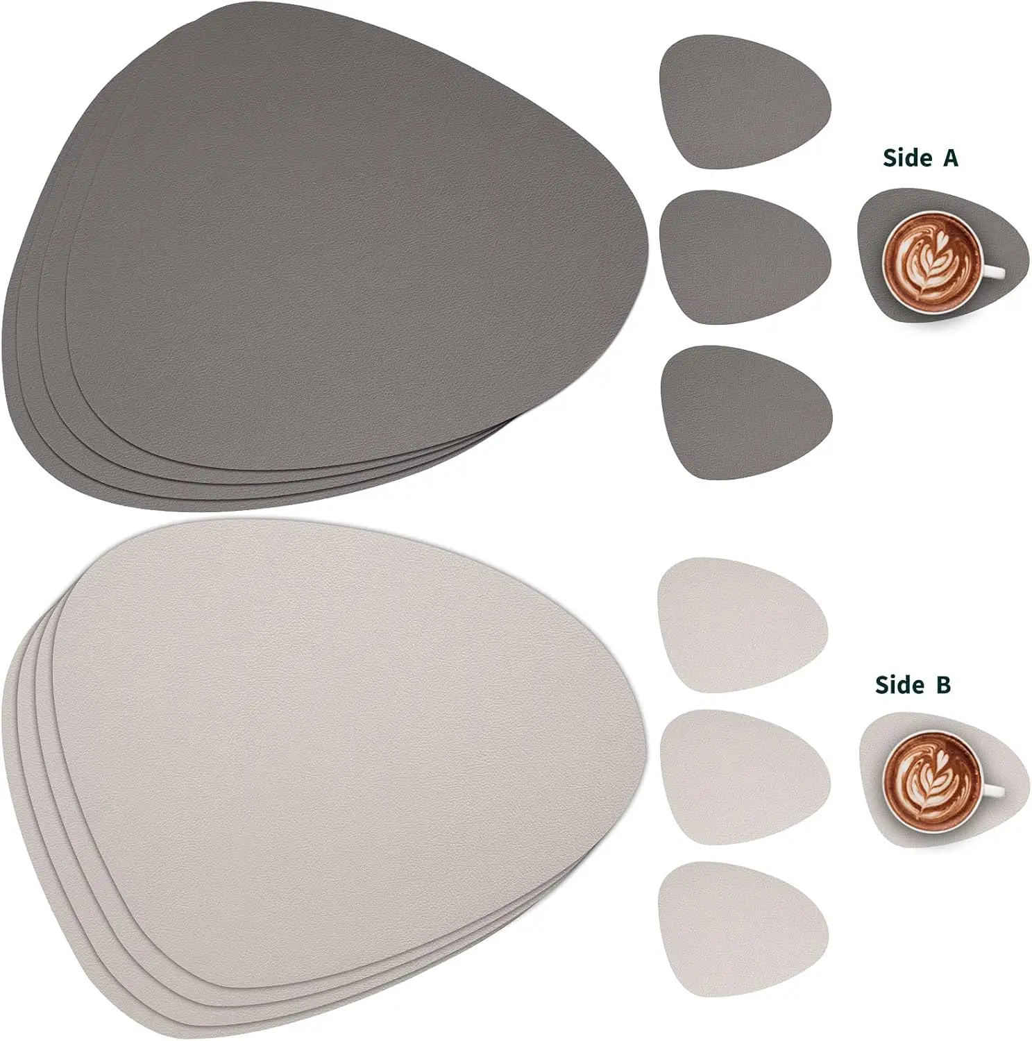 Dual-Sided Waterproof Faux Leather Placemats Set of 4 Non-Slip Washable Solid Pattern Dining Table Coasters
