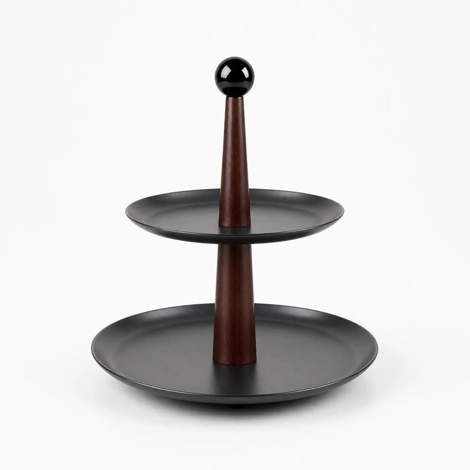 3 Tier Dessert Serving Tray with Spherical Knob Wood Tone Post for Afternoon Tea Buffet Display Stand
