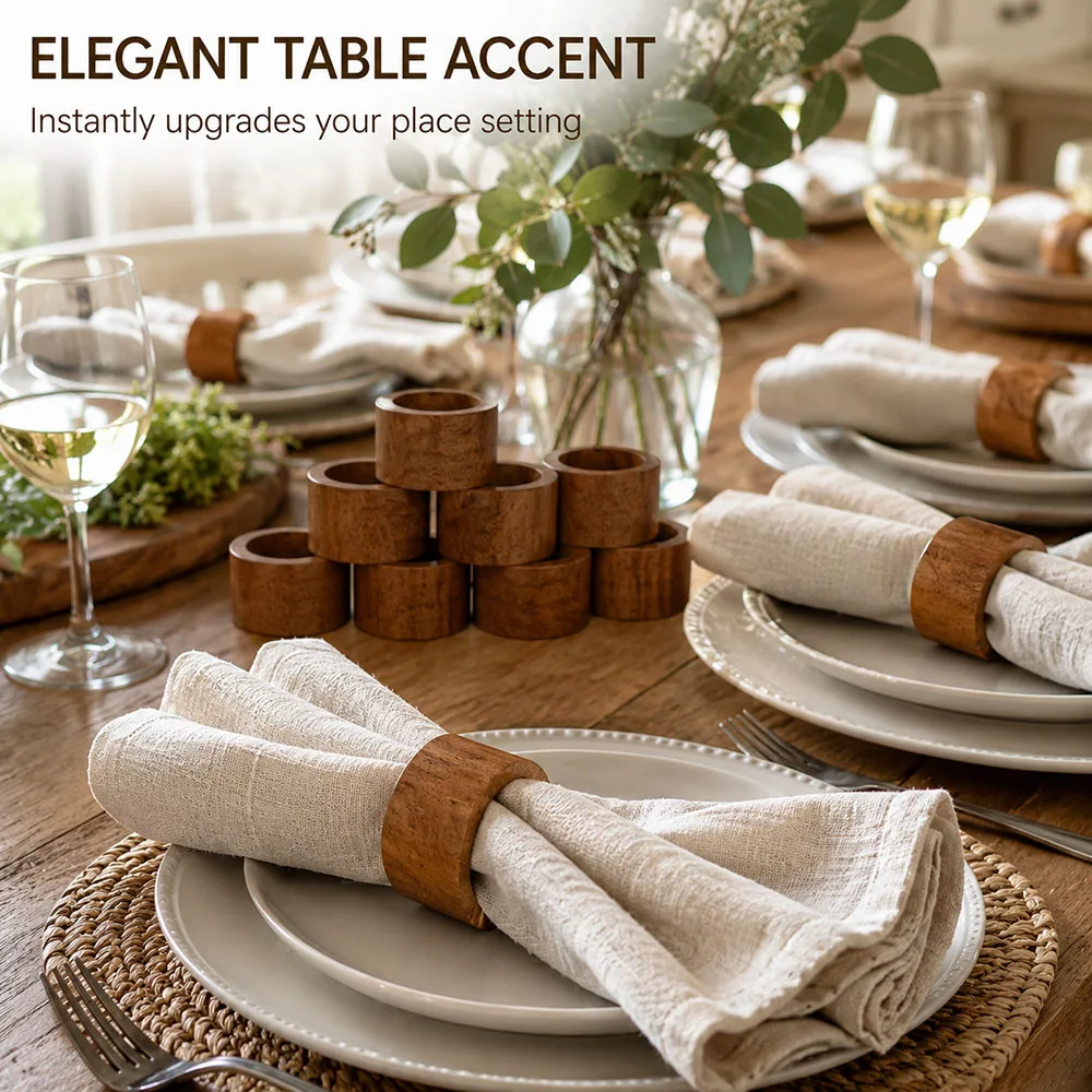 Handmade Acacia Wood Napkin Ring Set for Dining, Anniversary, Birthday, Christmas | Napkin Ring for Home and Kitchen Décor
