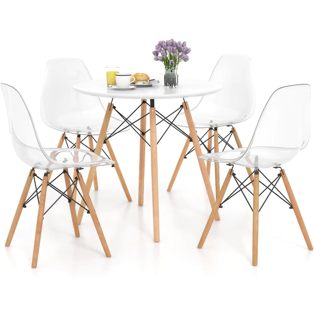 

Round Dining Table Set for 4, Modern Circle Kitchen Table & 4 Chairs with Ergonomic Seats and Solid Wood Legs, 5-Piece