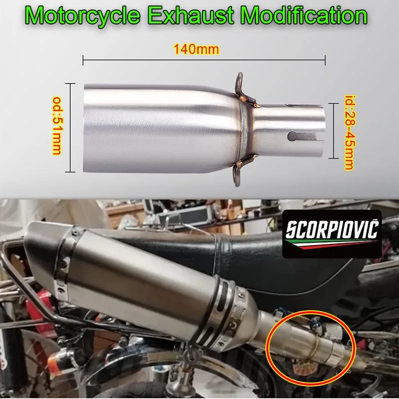 Motorcycle Exhaust Middle Section 28-45 mm Adapter 51mm Exhaust Section Motorcycle Modification Exhaust Pipe Middle Link Pipe