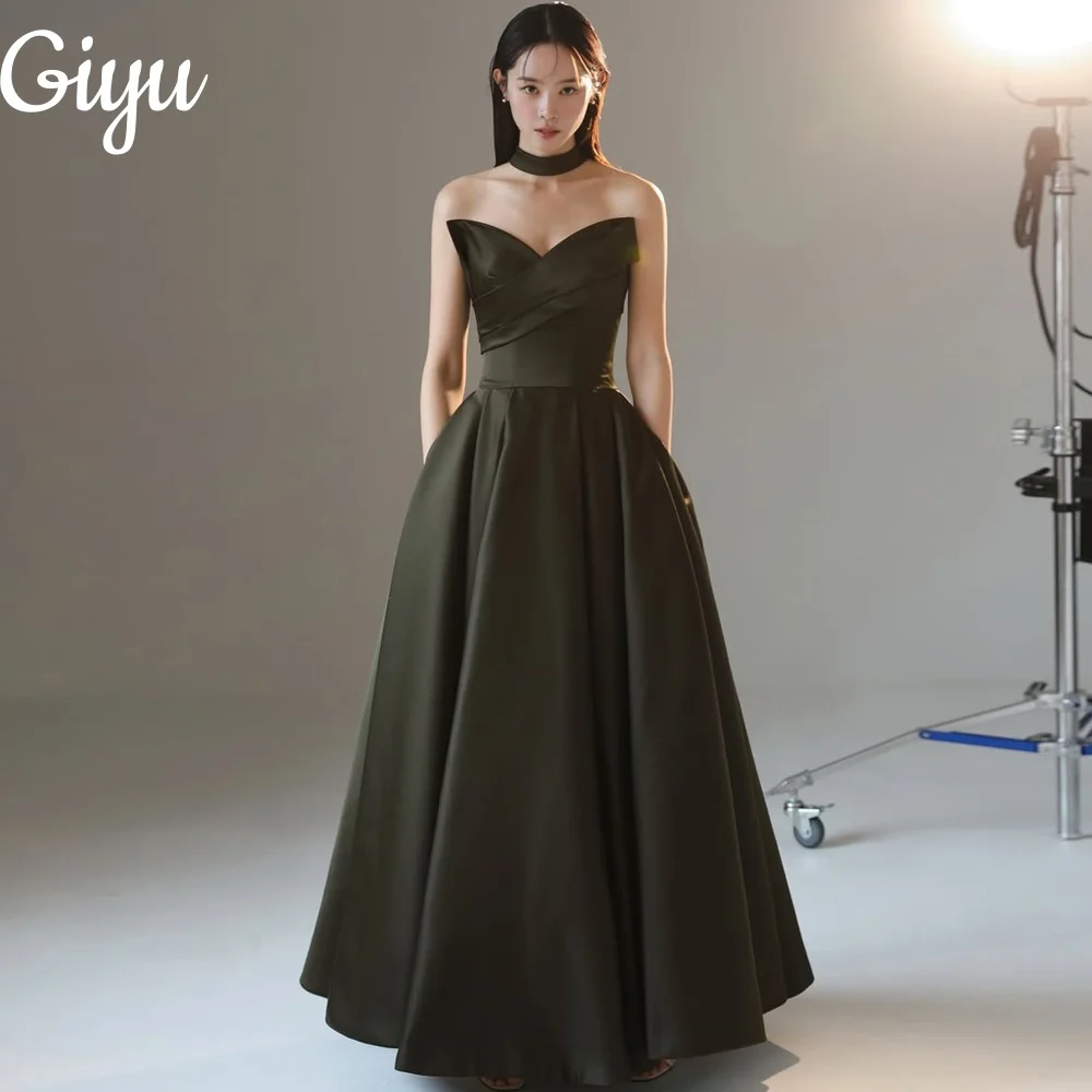 

Giyu Elegant Black Wedding Party Dresses Korea Photoshoot New Sleeveless Scarf Floor Length Evening Gown 웨딩드레스 Customsied