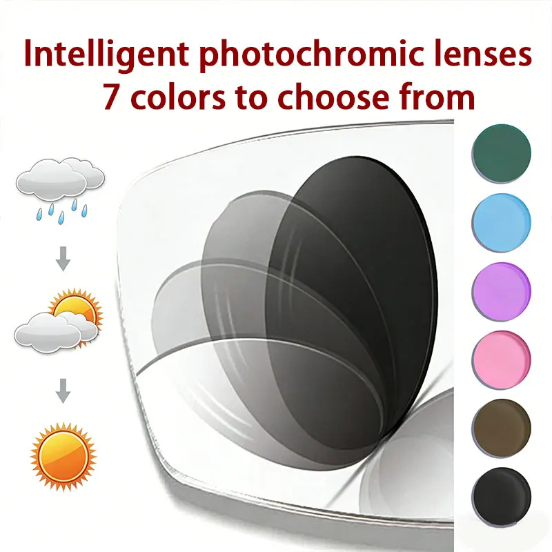 

A Pair Of Photochromic Optical Lens Multifocal Progressive CR-39 Resin Myopia Hyperopia UV400 Sun Protection Lenses